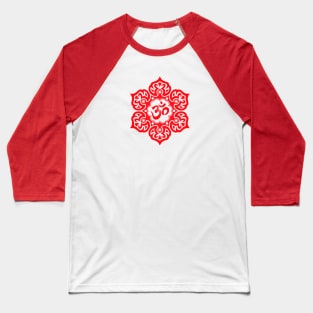 Red Lotus Flower Yoga Om Baseball T-Shirt